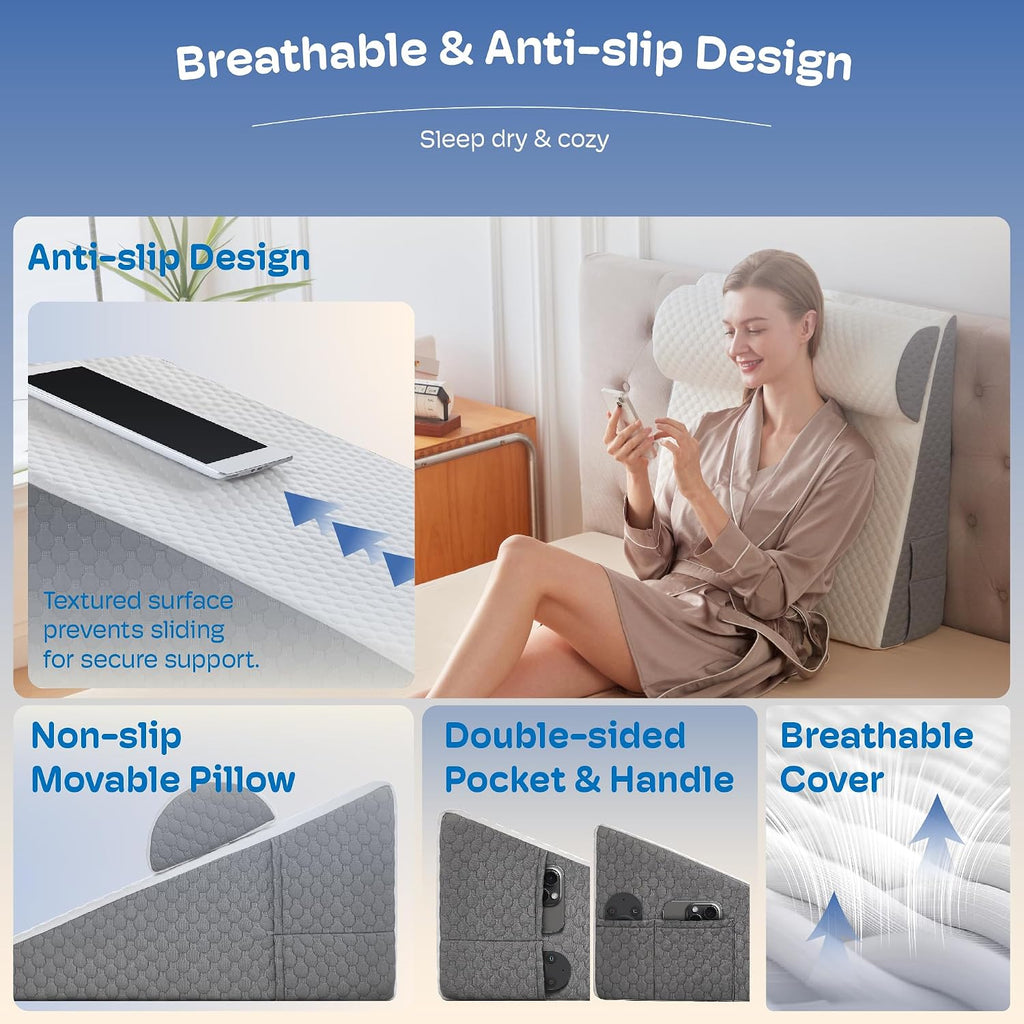 Simpledad 2PCS Wedge Pillow, 7.5" Wedge Pillow for Acid Reflux, Back, Cooling Memory Foam Top, Bed Wedge Pillows for Headboard, Sleeping,…