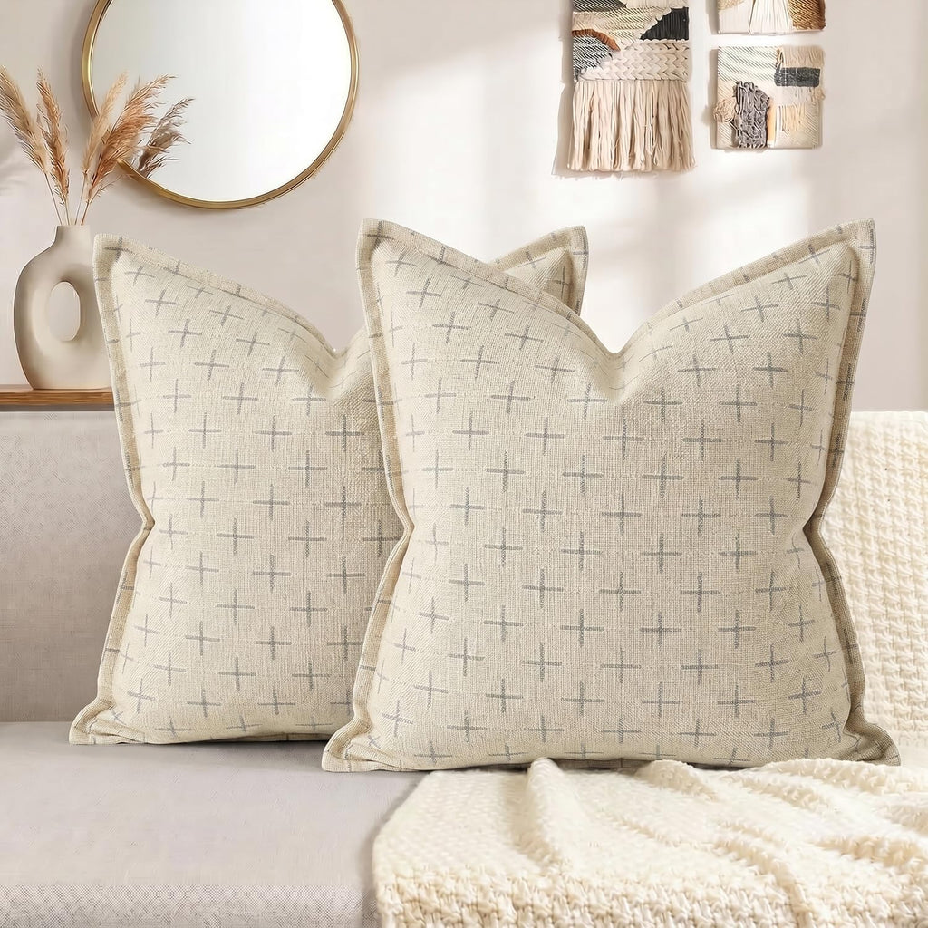 AVOINcolorlife AVOIN colorlife Pack of 2 Decorative Throw Pillow Covers 20x20 Inch, Flange Edges Woven Textured Cushion Case Home Decor for…