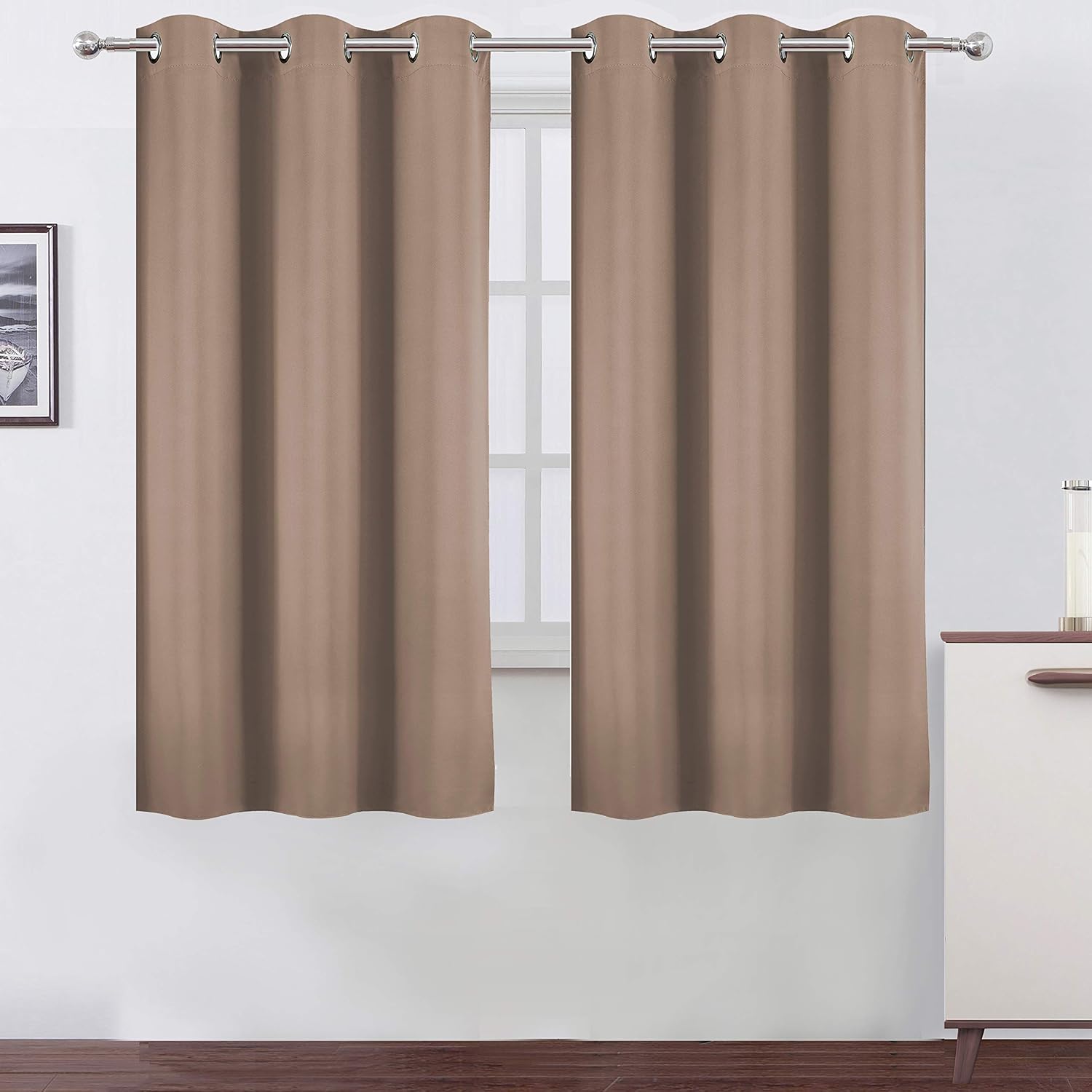 Lemomo Cappuccino Blackout Curtains 42 x 63 Inch Length/Set of 2 Curtain Panels/Thermal Insulated Room Darkening Blackout Curtains for Bedr…