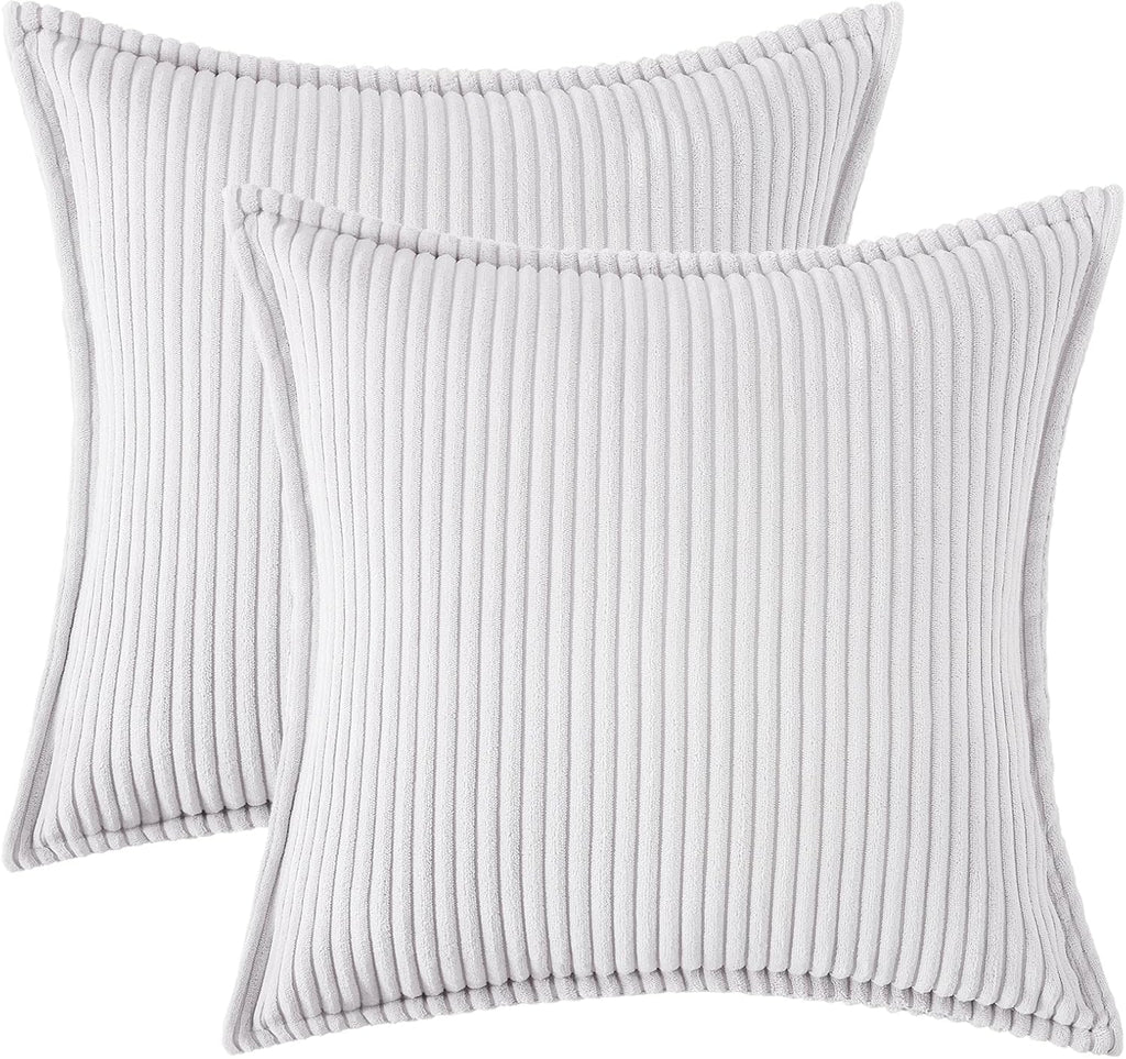 Mecatny Corduroy Summer Throw Pillow Covers 22x22 Set of 2, Neutral Decorative Soft Boho Couch Pillow Covers with Broadside for Sofa…