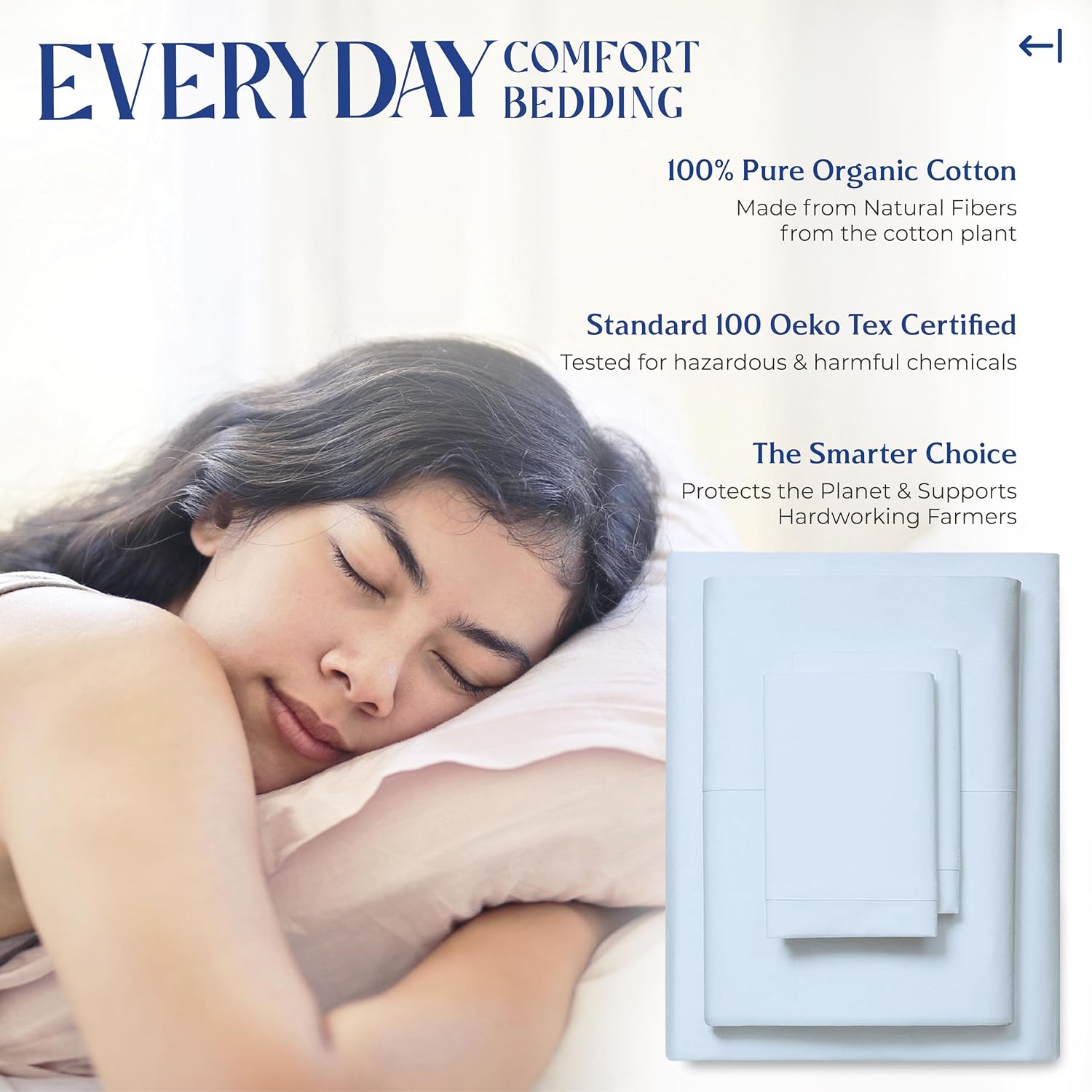 Mayfair Linen 100% Organic Cotton Sheets Twin Size - 3 PC Organic Cotton Percale Sheets Twin Set (Light Blue), Soft, Cooling & Breathable…