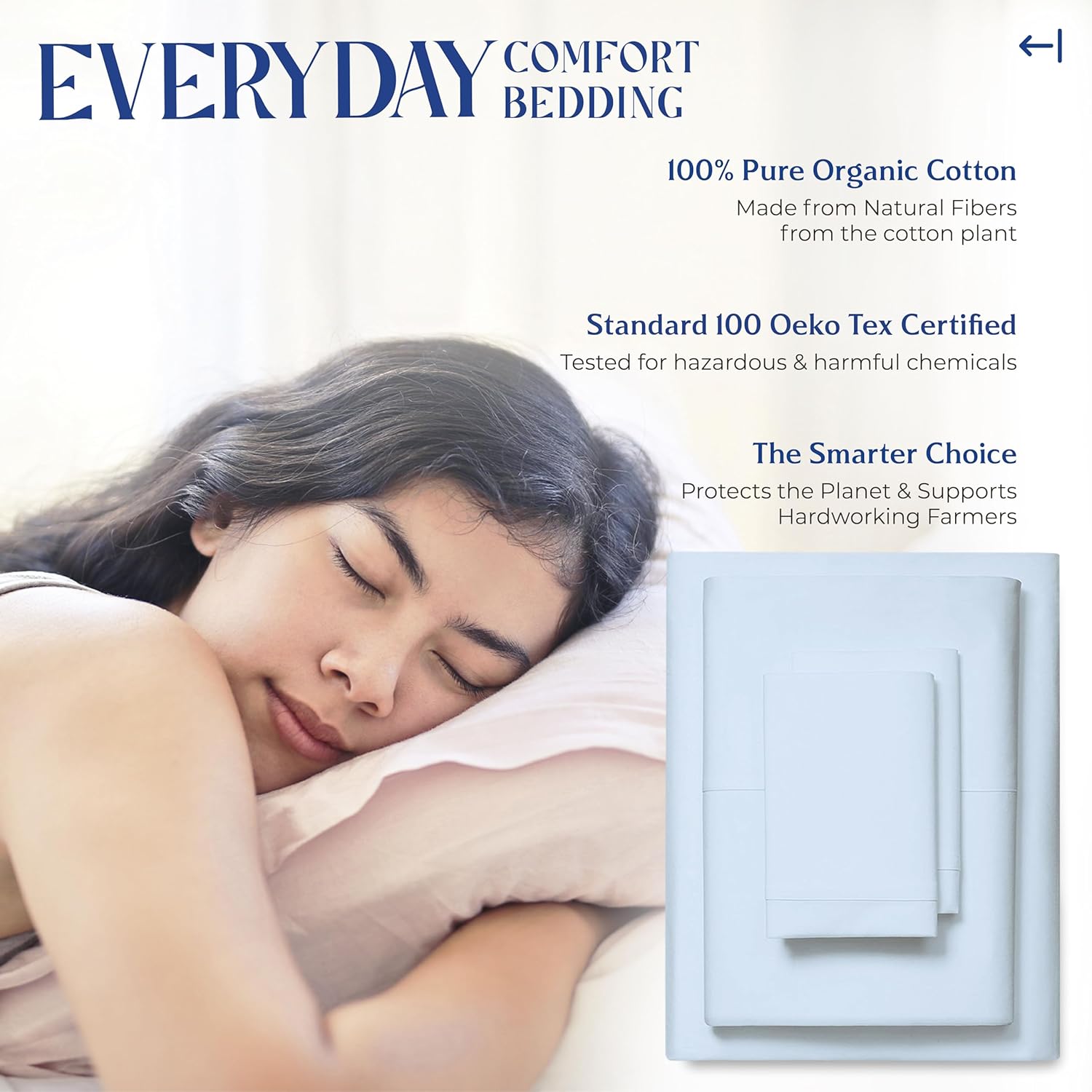 Mayfair Linen 100% Organic Cotton Sheets Twin XL Size - 3 PC Organic Cotton Percale Sheets Twin XL Set (Light Blue), Soft, Crisp, Cooling…