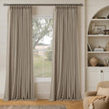 Twodrapes Deep Flax Greige Pinch Pleated 100% Blackout Linen Curtains 90 Inch Length 2 Panels Set Pinch Pleat Curtains Black Out Light Bloc…