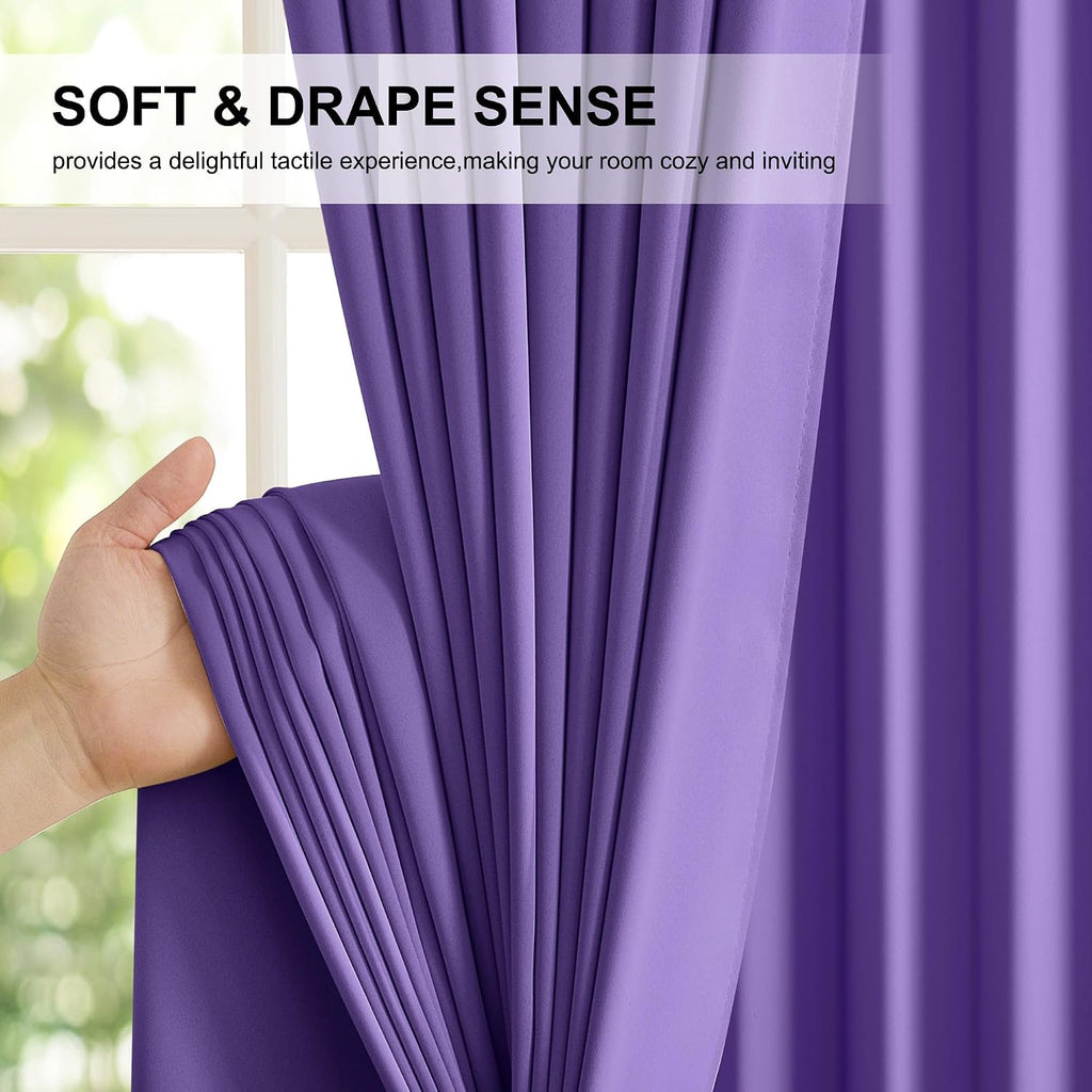 Nicetown 100% Blackout Curtains for Nursery, Lilac Purple W52 x L84 Set of 2 Light Blocking & Soundproof Drapes, Rod Pocket Black Lined Wind…