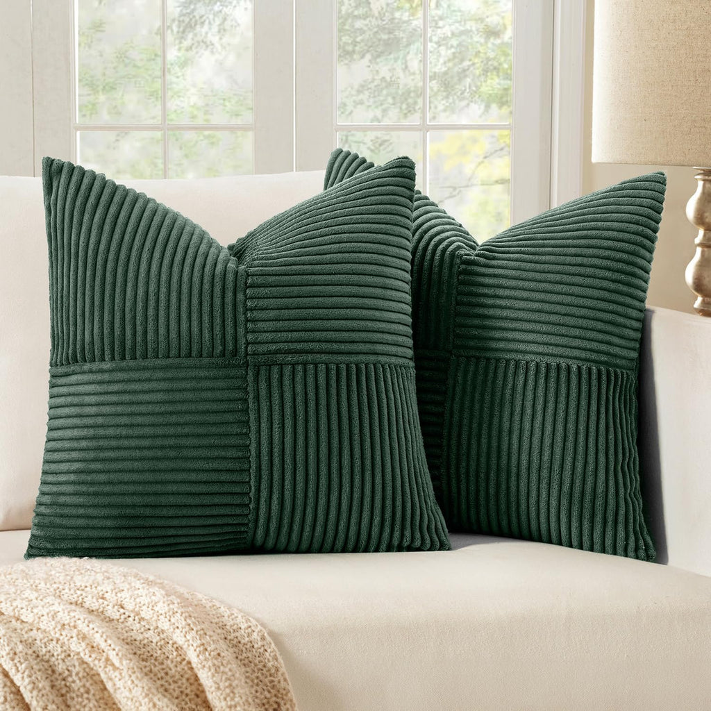 Miulee Army Green Decorative Throw Pillow Covers 18x18 Inch for Couch Bed Sofa Pack of 2 Boho Farmhouse Throw Pillows Soft Cross Corduroy P…