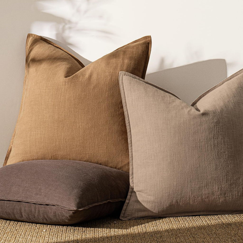 Anroduo Pack of 2 Decorative Linen Pillow Covers Reddish Brown Neutral Farmhouse Boho Soild Cushion Case Soft Accent Pillowcase for Couch S…