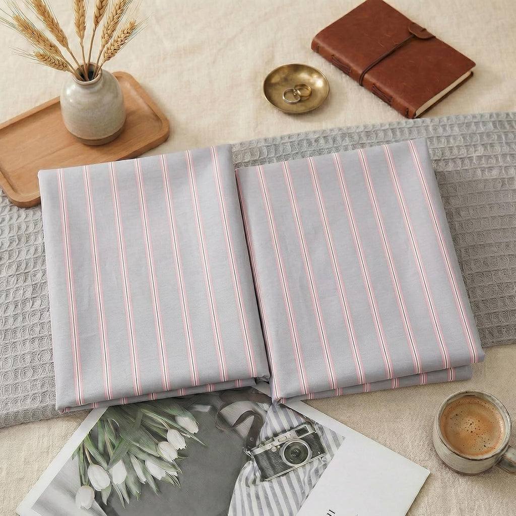 Merryword Queen Size Pillowcases, 100% Cotton Pillow Cases, Gray and Pink Striped Pillowcases, Luxury Linen Like Pillowcase, Soft Breathabl…