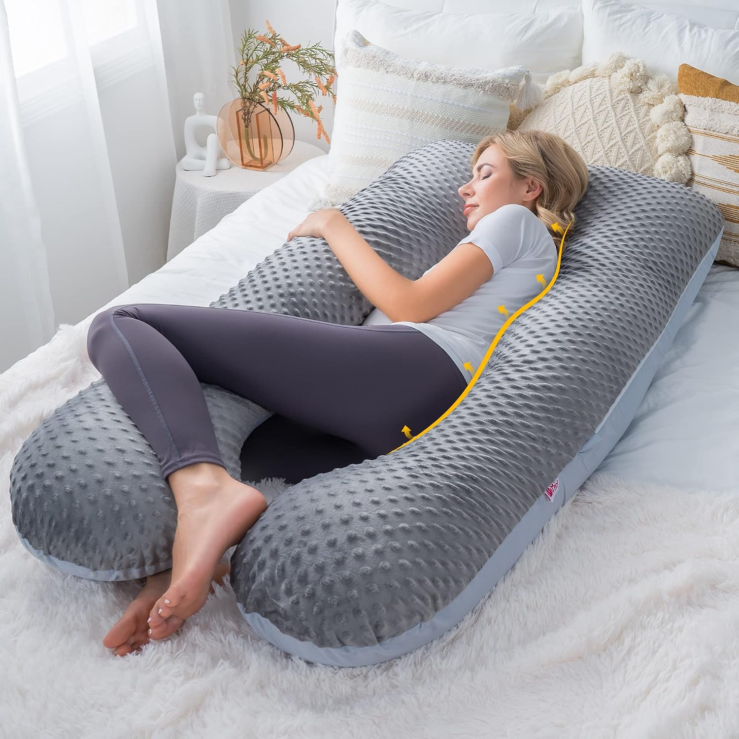 Meiz Pregnancy Pillows, Pregnancy Body Pillow, Pregnancy Pillows for Sleeping, Maternity Pillow for Pregnant Women with Cooling Jersey & Ve…