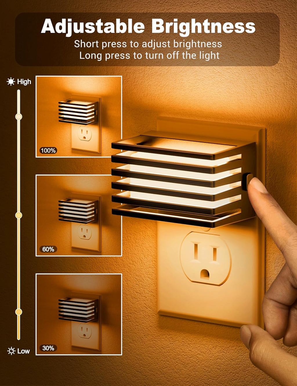 JandCase Amber Night Light, [2 Pack] Night Lights Plug into Wall with Dusk to Dawn Sensor, Dimmable Plug in Night Light, Adjustable…