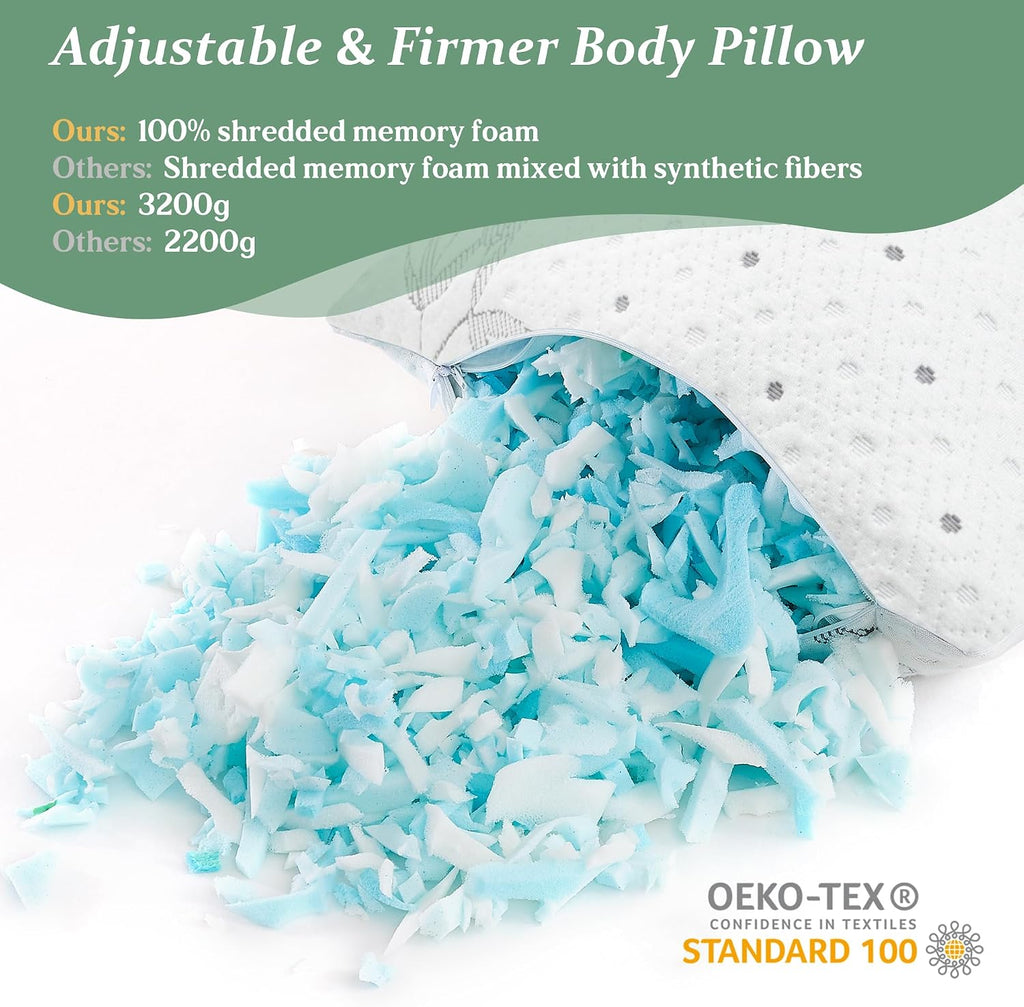 Dreamood Body Pillow Firmer 3200g 100% Shredded Memory Foam Body Pillows for Adults Side Sleeper Pregnancy Full Body Pillow 20x54 inch Adju…