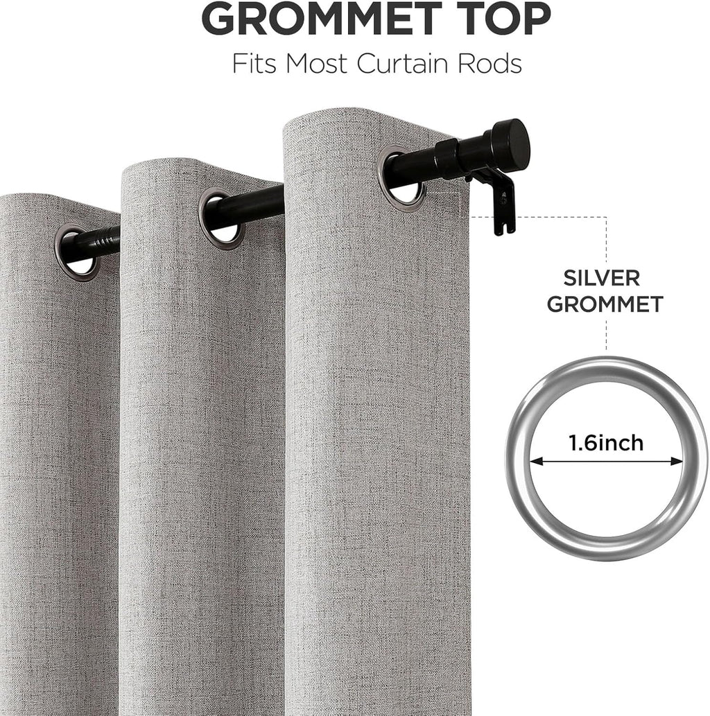 Joydeco 100% Blackout Linen Curtains 90 Inches Long 2 Panels, Thermal Insulated Burlap Curtain & Drapes, Grommet Room Darkening Textured…