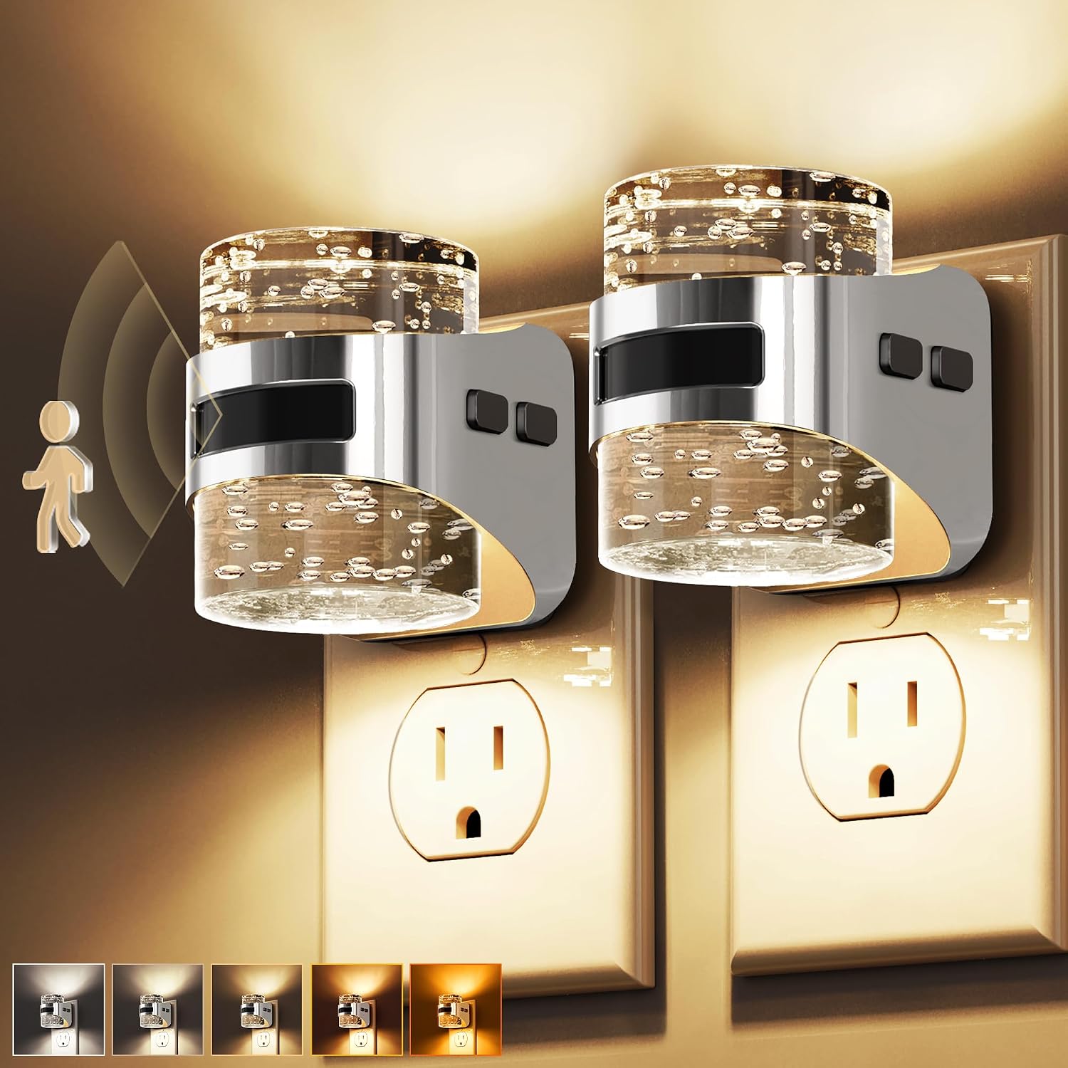 Llohasled L LOHAS LED Motion Sensor Night Light, 2 Pack 5CCT Color Temperature Change Night-Light, Bubble Night Lights Plug into Wall, Dimmab…