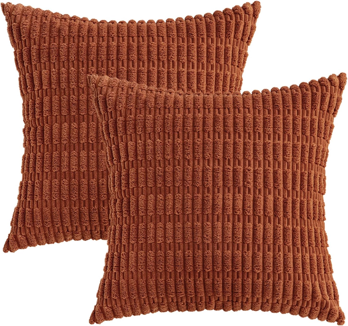 Miulee Pack of 2 Dark Rust Corduroy Decorative Pillow Covers 18x18 Inch Soft Boho Striped Throw Pillow Covers Modern Farmhouse Home Decor f…