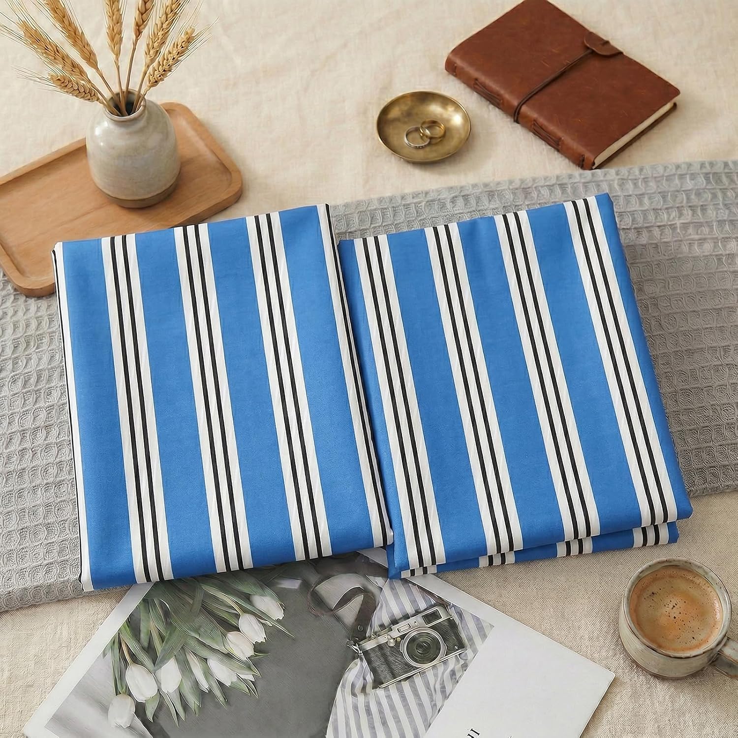 Merryword Queen Size Pillowcases, 100% Cotton Pillow Cases, Blue Striped Pillowcases, Soft Breathable Ribbon Stripe Pillow Covers, Set of 2…