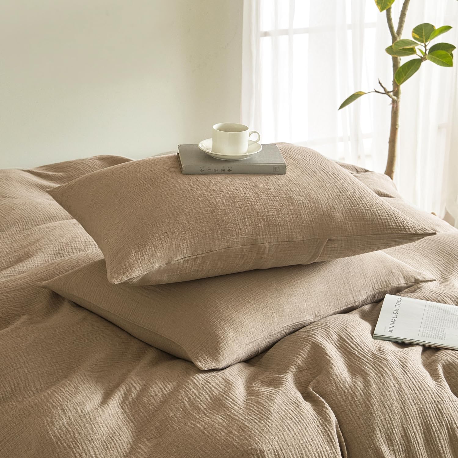 DefineCozyHealthyLife SE SOFTEXLY Muslin Pillowcases King Size 100% Cotton, 2 Pack Linen Like Pillow Shams with Envelope Closure, Ultral So…