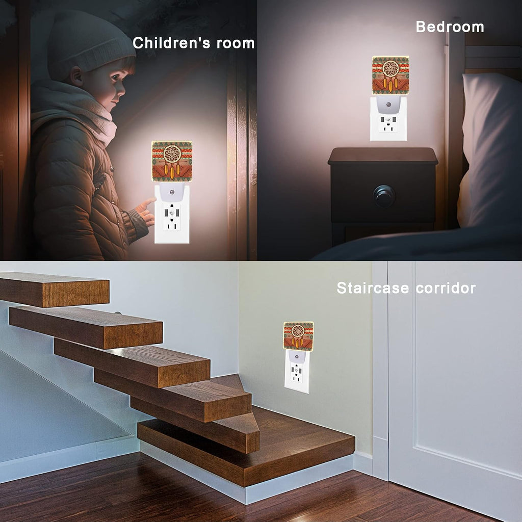 Dream Catcher Night Light, Ethnic Ornament Plug-in Night Lights with Dusk-to-Dawn Sensor for Stairway/Hallway/Bedroom 0.5W Sleep Friendly…