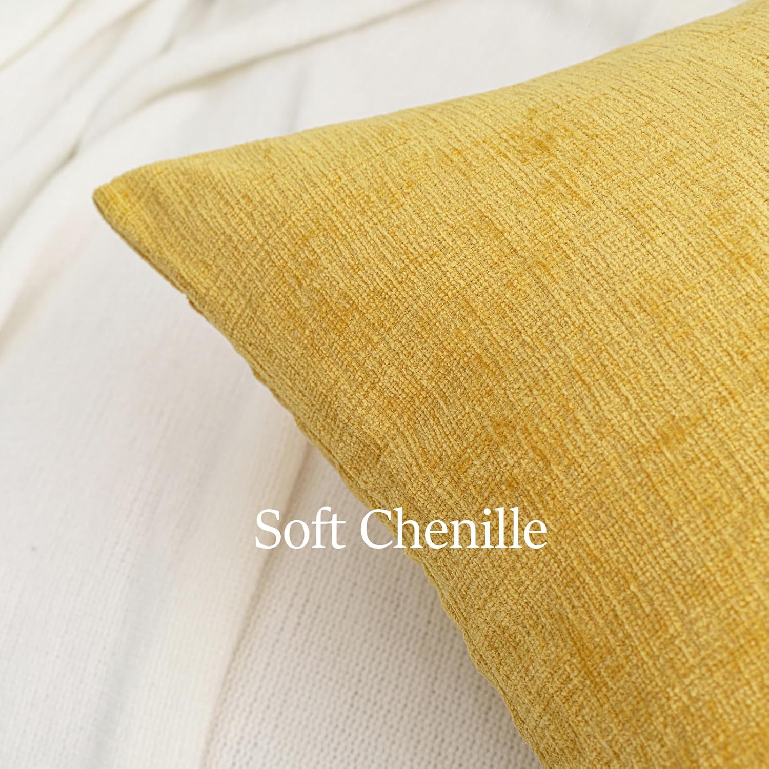 Hwy50 HWY 50 Mustard Yellow Couch Pillow Covers 22x22 Inch Pack of 2, Soft Chenille Decorative Throw Pillow Cases Farmhouse for Sofa Living…