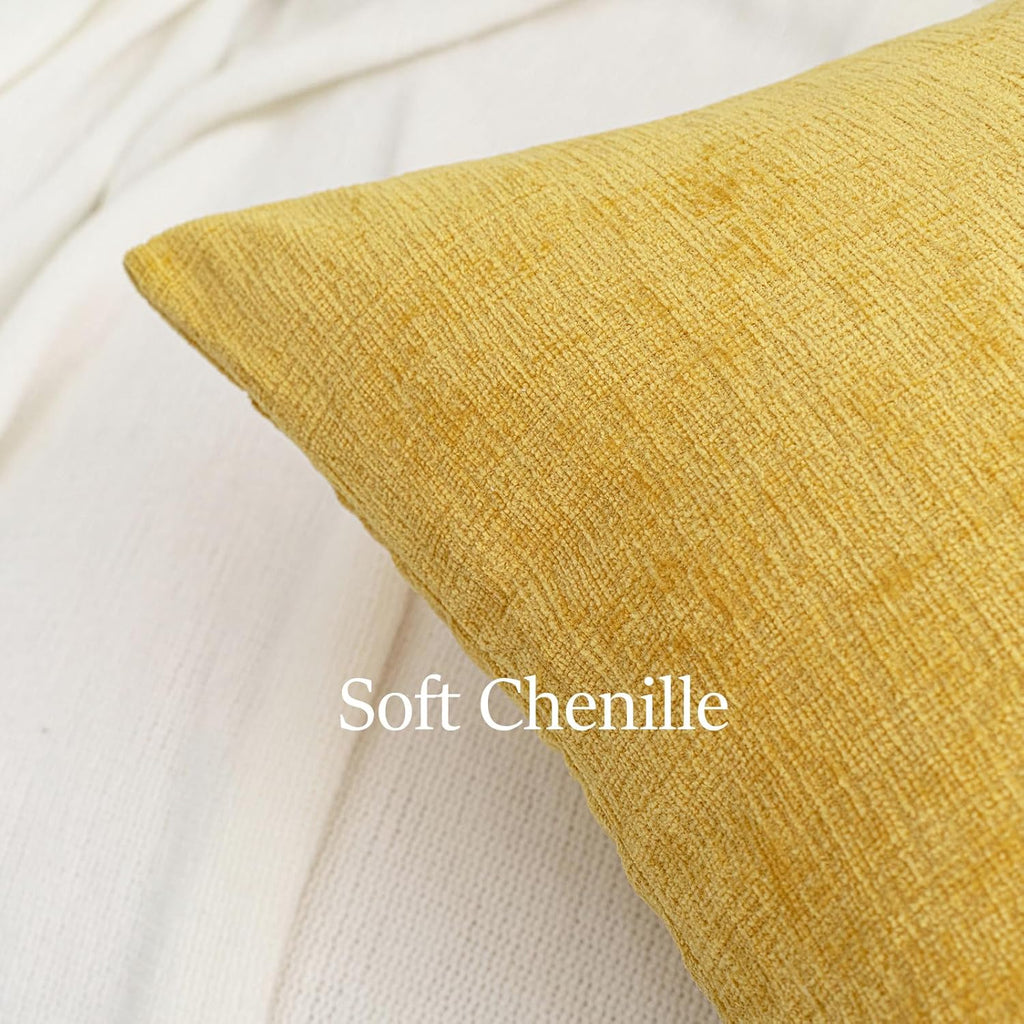 Hwy50 HWY 50 Mustard Yellow Throw Pillow Covers 22x22 Inch Pack of 2, Soft Chenille Decorative Cushion Cases for Couch Sofa Bed Living Room…