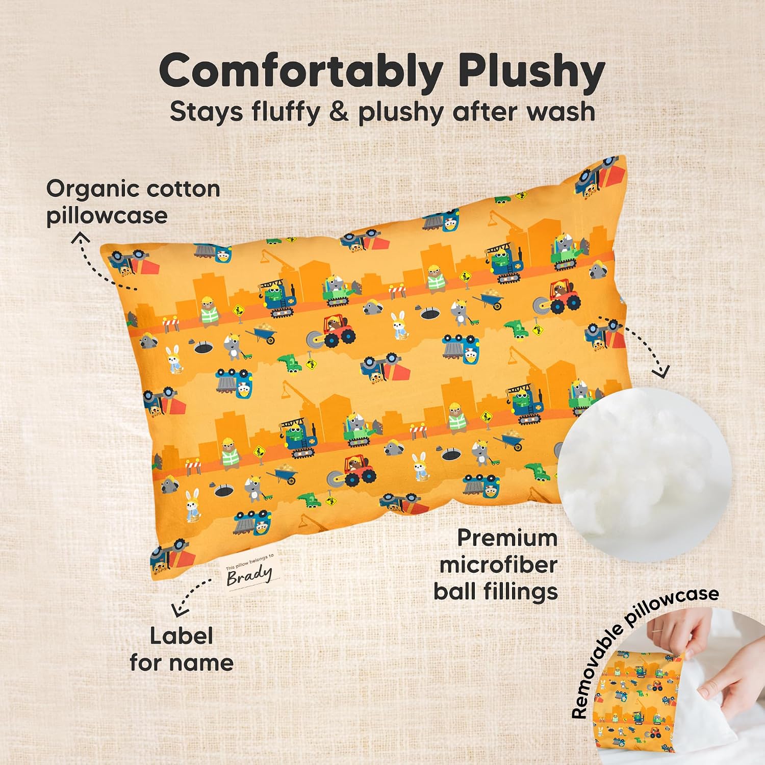 Mini Toddler Pillow with Pillowcase - 9x13 My Little Dreamy Travel Kids Pillow for Sleeping, Toddler Bed, Small, Tiny, Organic Cotton…