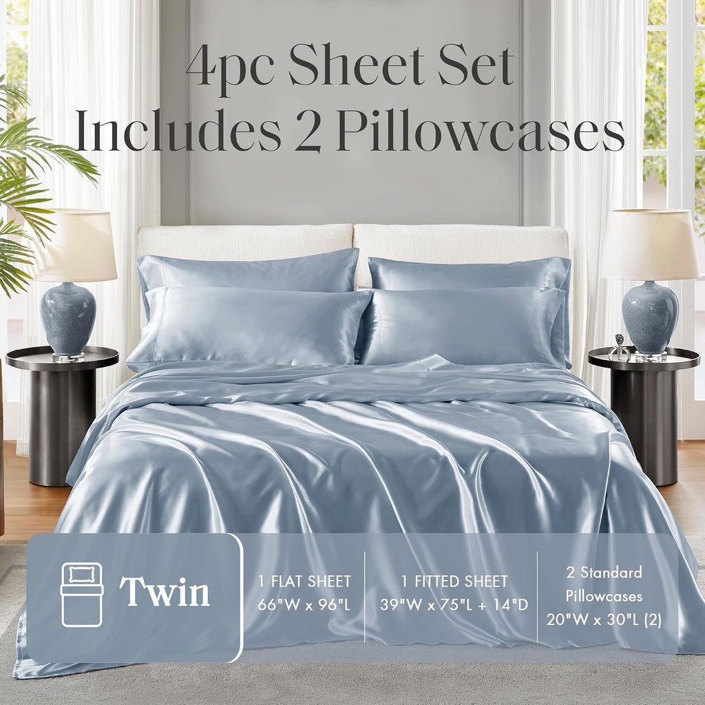 Madisonpark Madison Park Satin Sheets Twin Size, Luxurious Silky Bed Sheets, Elastic 14" Pocket fits up to 16" Mattress, Wrinkle-Free, Soft…
