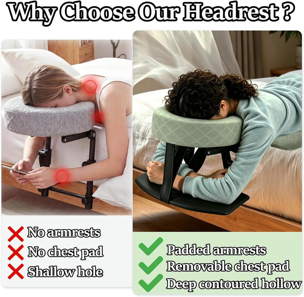 Qittoci Massage Headrest for Bed – Adjustable Face Cradle with Arm Rest, Memory Foam Pillow & Home Massage Kit. Ideal for Bedside Ma…