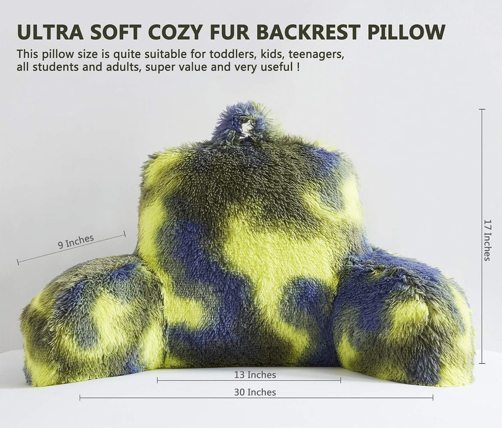 Bedriping Reading Pillow for Bed Adult - Faux Fur Backrest Pillow with Arms, Ergonomic Back Rest Pillow for Sitting Up in Bed, Fluffy Sit U…