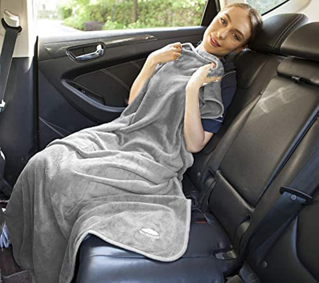 BlueHills Premium Soft Travel Blanket Pillow Airplane Flight Blanket Throw in Ultra-Soft Bag Pillow case Luggage Sleeve & Backpack Clip…