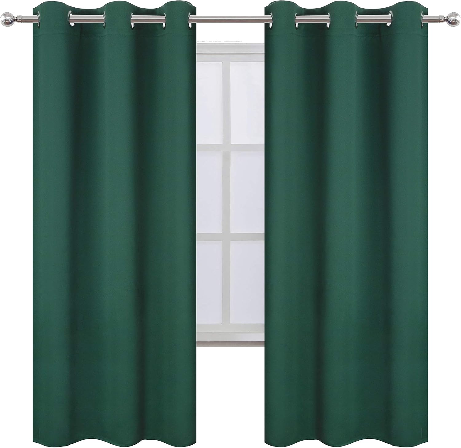 Lemomo Dark Green Thermal Blackout Curtains/42 x 72 Inch/Set of 2 Panels Room Darkening Curtains for Bedroom 72 Inch Green
