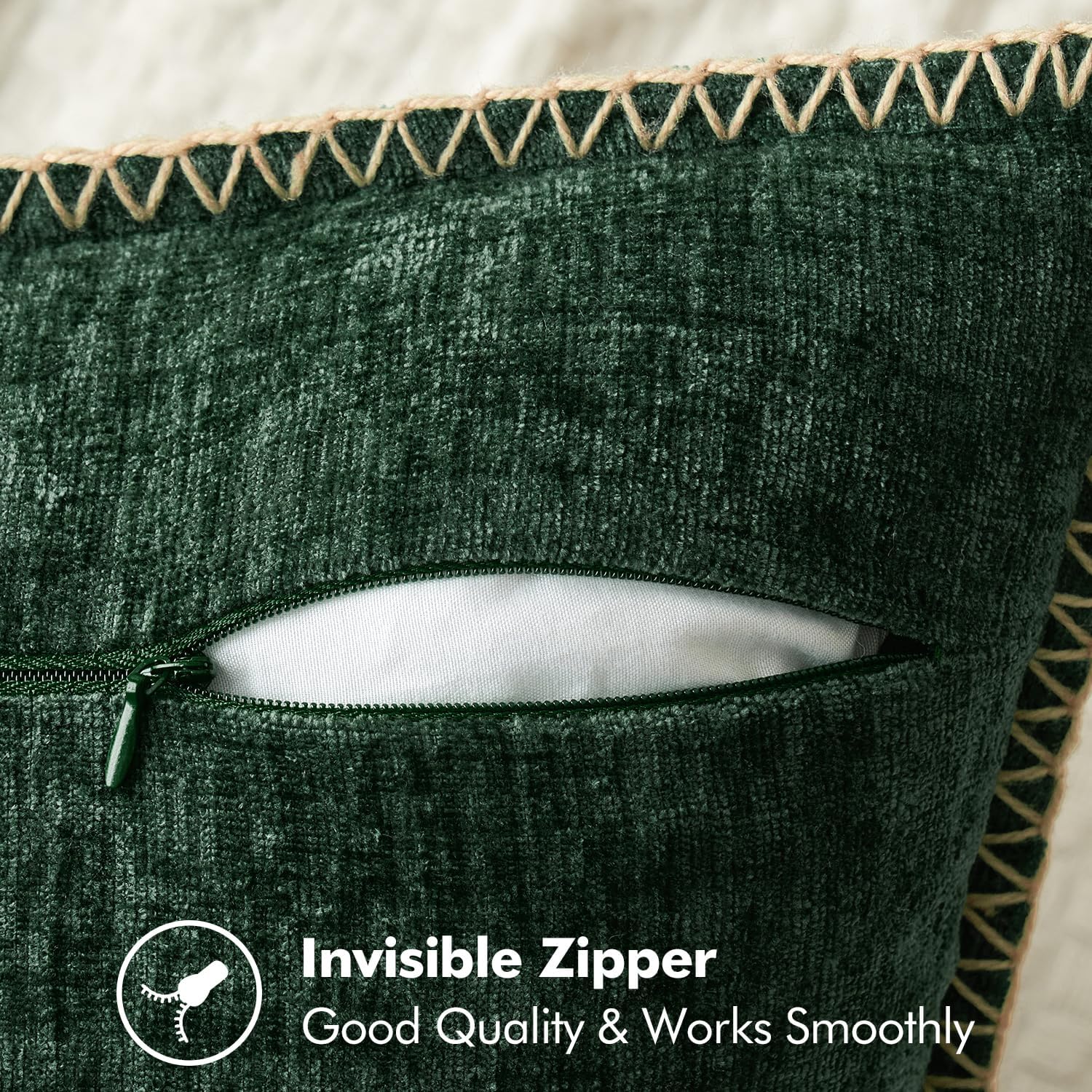 Miulee Pack of 2 Pillow Covers 18x18 Inch Dark Green Farmhouse Decorative Throw Pillow Covers with Stitched Edge Soft Chenille Solid Dyed C…