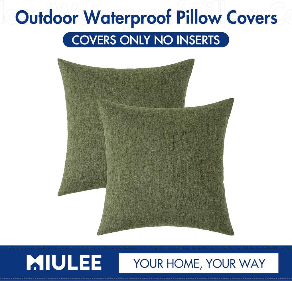 Miulee Pack of 2 Decorative Outdoor Solid Waterproof Throw Pillow Covers Faux Linen Garden Farmhouse Cushion Cases for Patio Tent Balcony C…