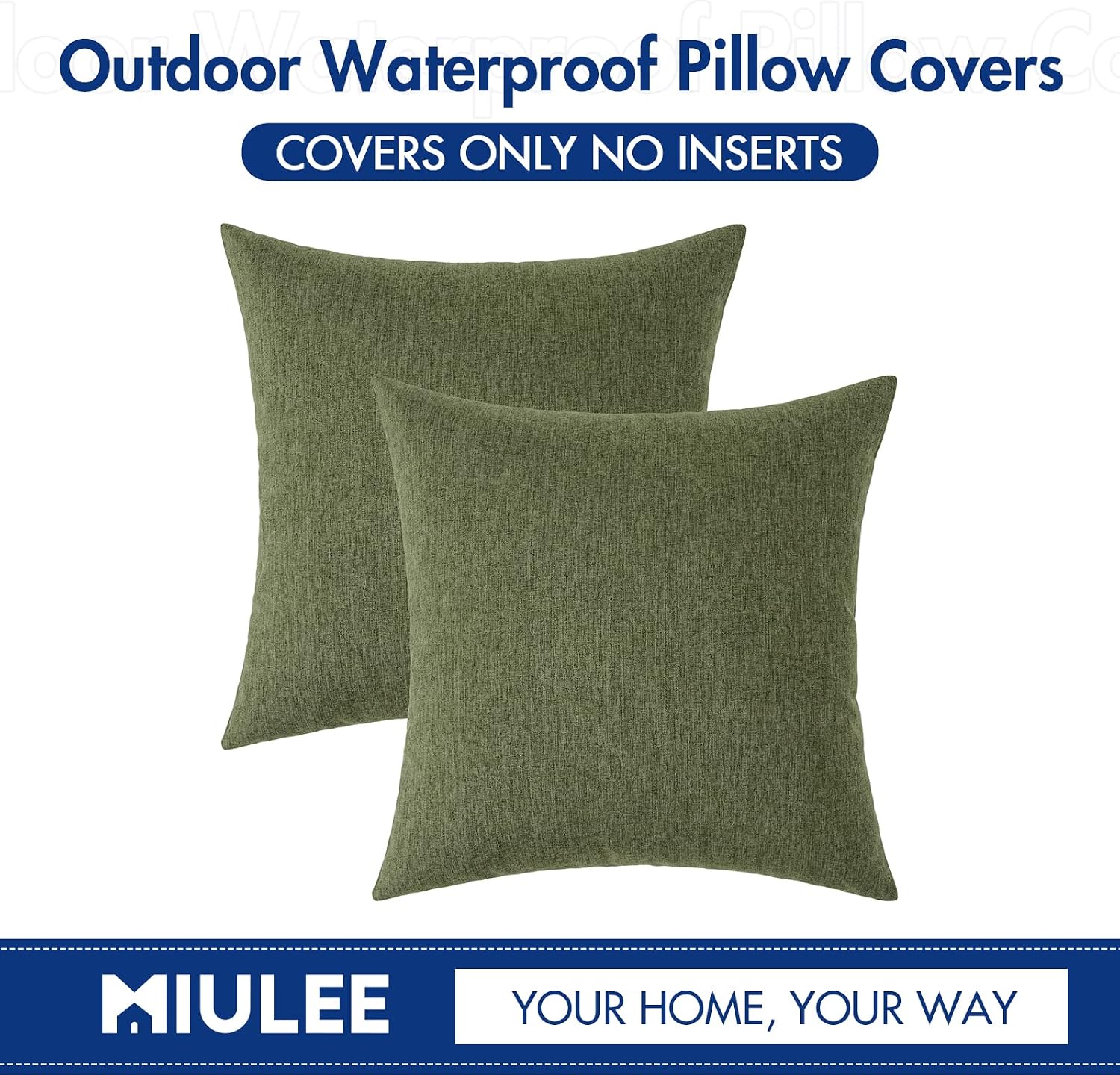 Miulee Pack of 2 Decorative Outdoor Solid Waterproof Throw Pillow Covers Faux Linen Garden Farmhouse Cushion Cases for Patio Tent Balcony C…