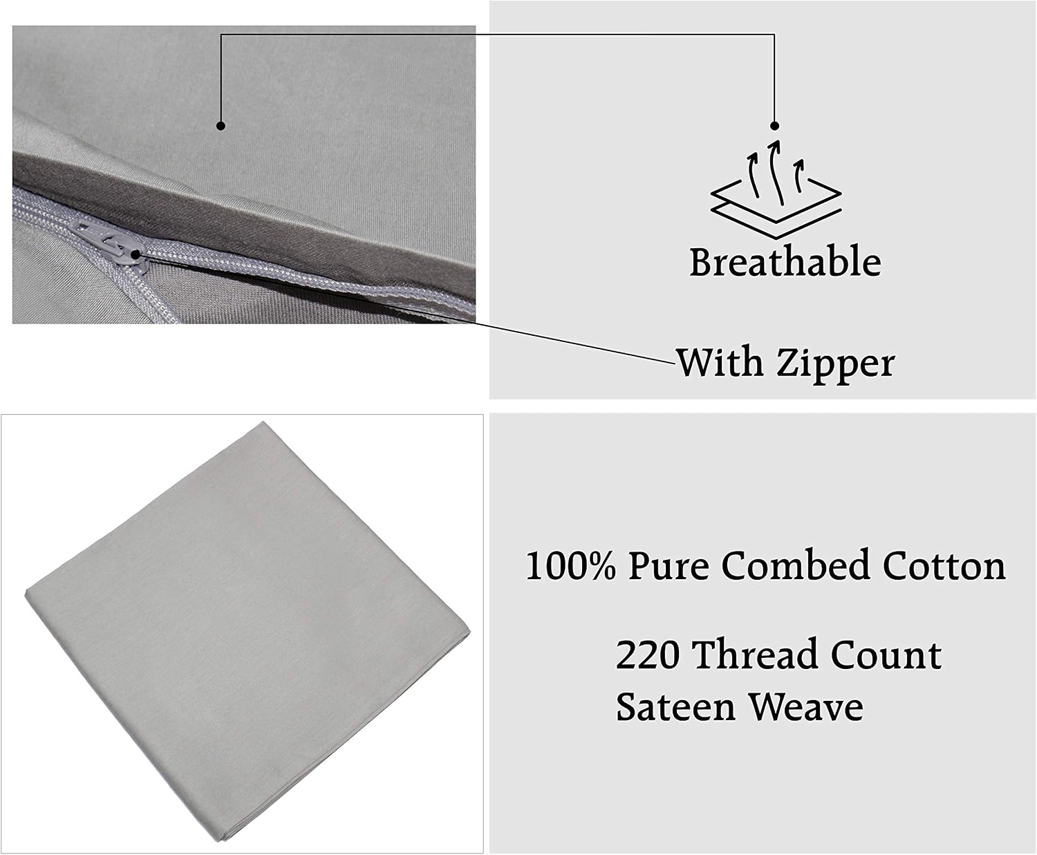 Cottoncraft COTTON CRAFT Set of 2 Pillow Protectors - 220 Thread Count Pure Combed Cotton Sateen Weave Body Pillow Cover with Zipper - 21 x…