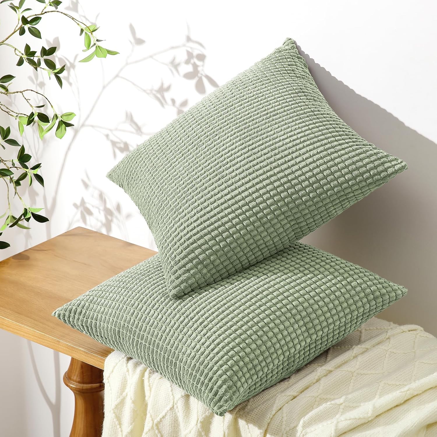 Softalker Throw Pillow Covers 12x20 Inch, Set of 2, Soft Corduroy Boho Stripe Decorative Pillow Cover, Couch Fluffy Pillow Cover for…