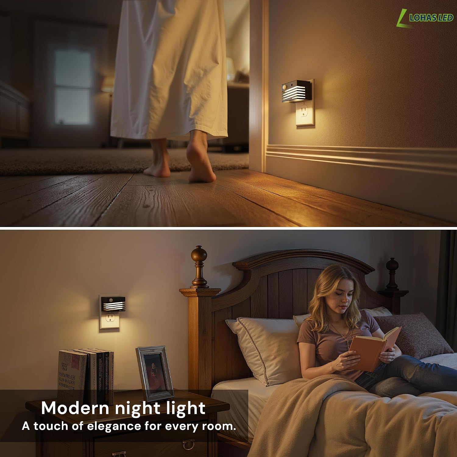 L LOHAS LED Motion Sensor Night Lights, [2 Pack] Dimmable Night Light Plug into Wall with Dusk-to-Dawn Sensor, Adjustable Brightness…