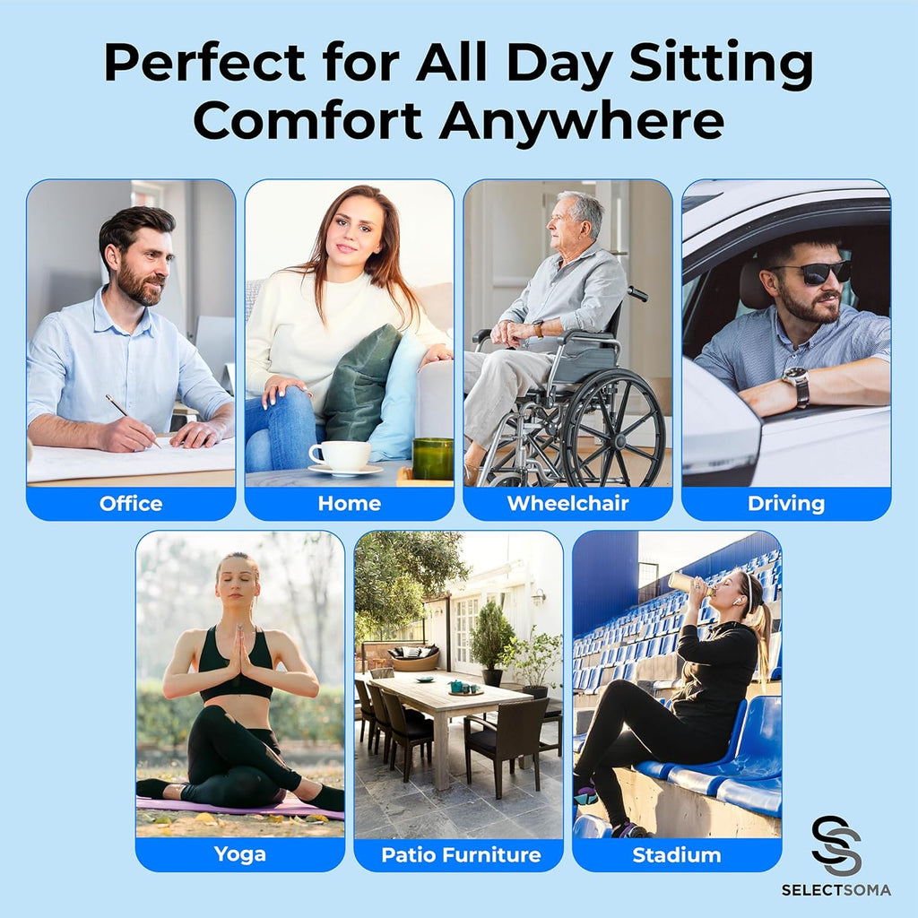 SelectSoma Double-Thick Gel Seat Cushion for Long Sitting Pressure Relief for Back, Sciatica, Coccyx, Tailbone Pain - Cushion for Office…