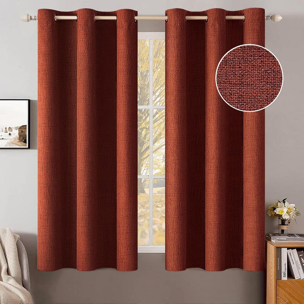 Miulee Linen Curtains Soild 100% Blackout Thermal Insulated Burnt Orange Fall Curtains Grommet Room Darkening Curtains & Drapes for Living…