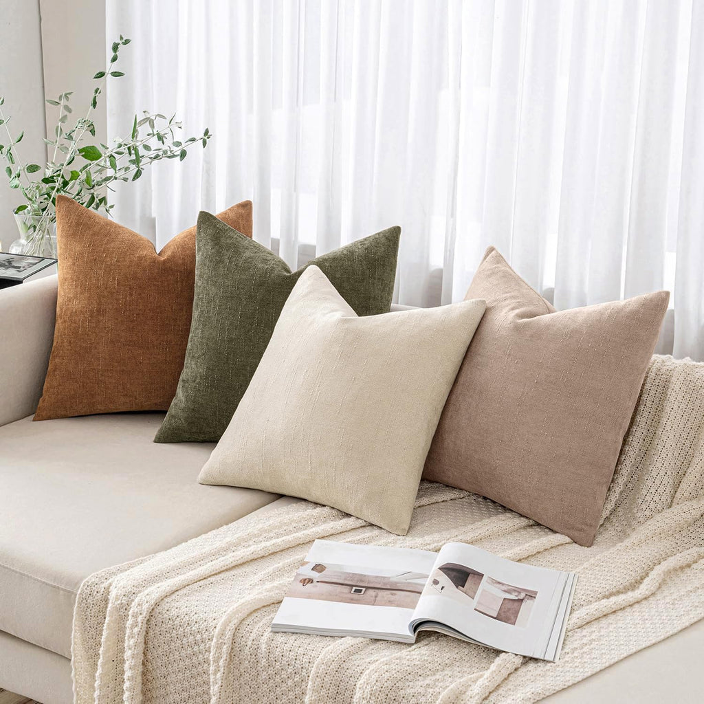 MIULEE Pack of 2 Decorative Throw Pillow Covers Soft Chenille Throw Pillows Solid Neutral Farmhouse Textured Cushion Covers for Couch…