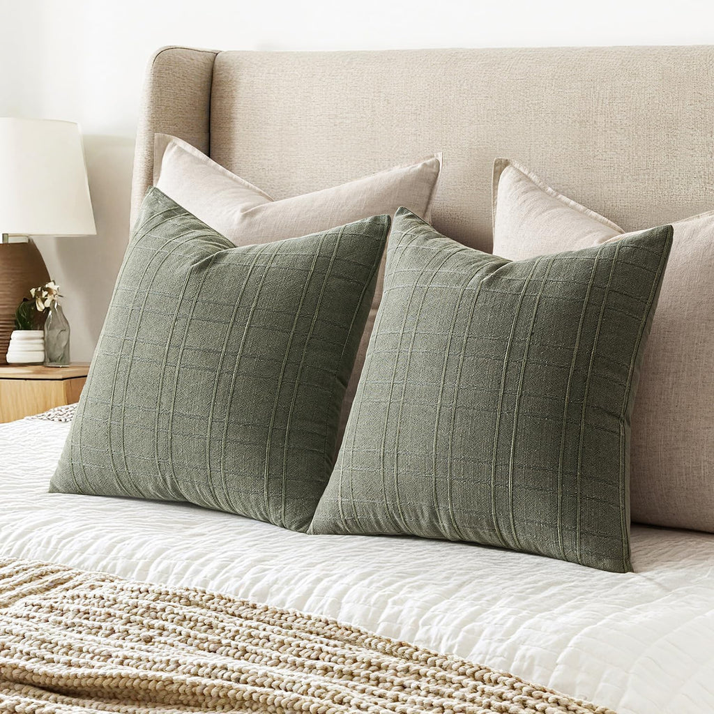Miulee Decorative Linen Check Euro Shams Throw Pillow Covers Neutral Farmhouse Vintage Spring Pillow Covers 22x22 Set of 2 Boho Modern Home…