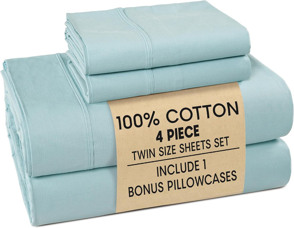 Casa Platino Twin Sheets Sets – 100% Cotton Twin Sheets Cooling with 2 Pillowcases, 15" Deep Pocket Fitted Sheet, Crisp & Smooth Feel…