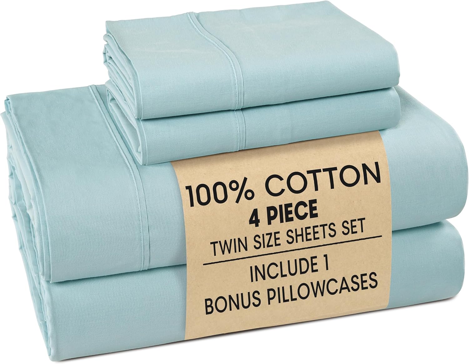 Casa Platino Twin Sheets Sets – 100% Cotton Twin Sheets Cooling with 2 Pillowcases, 15" Deep Pocket Fitted Sheet, Crisp & Smooth Feel…