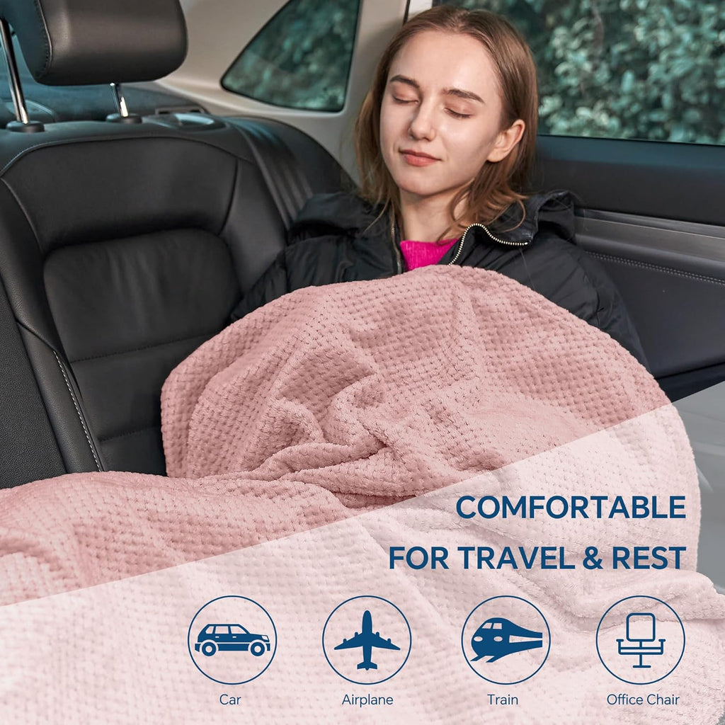 Bedelite Travel Blanket with Bag, Ultra-Soft Jacquard Fleece Blanket with Luggage Sleeve & Backpack Clip, Airplane Blanket Travel Essential…