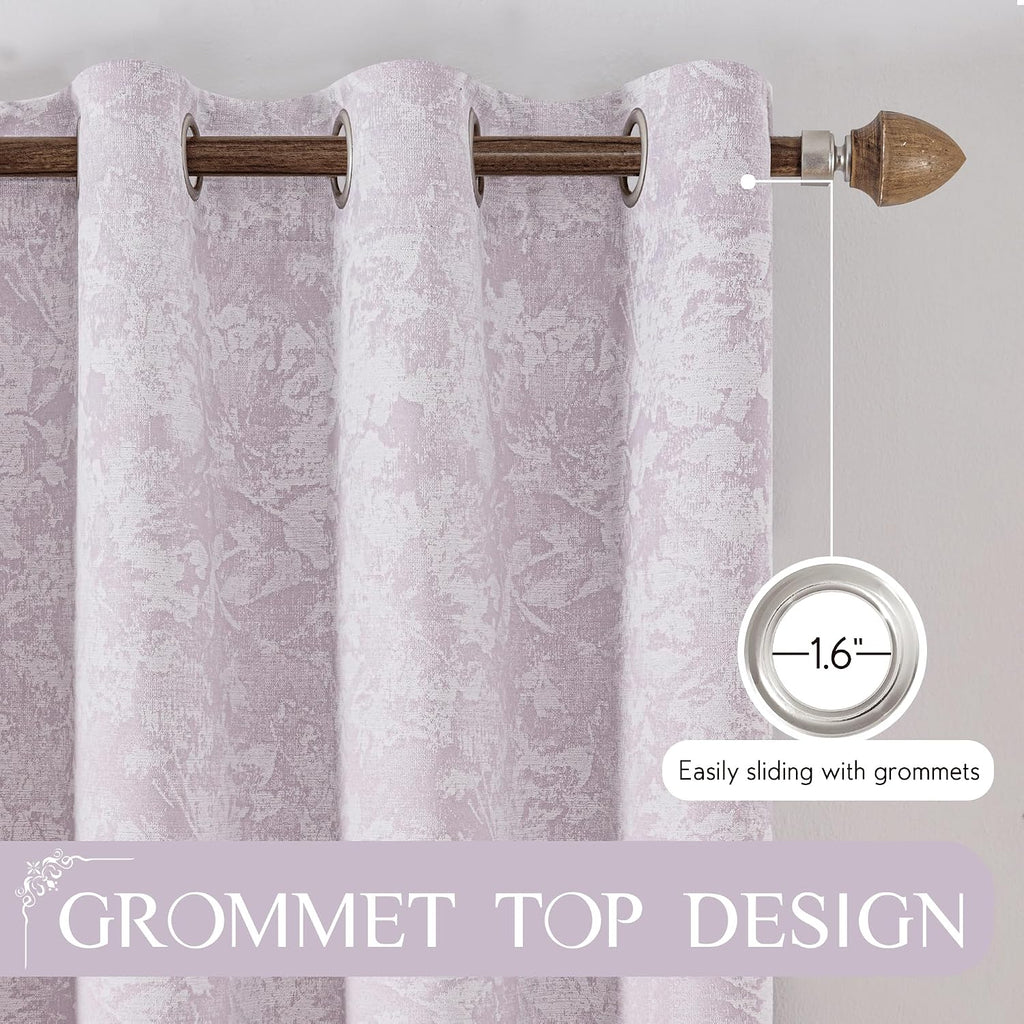Beauoop Purple Floral Jacquard Blackout Curtains 72 Inches Long 2 Panels for Bedroom Living Room Chenille Flower Room Darkening Thermal…