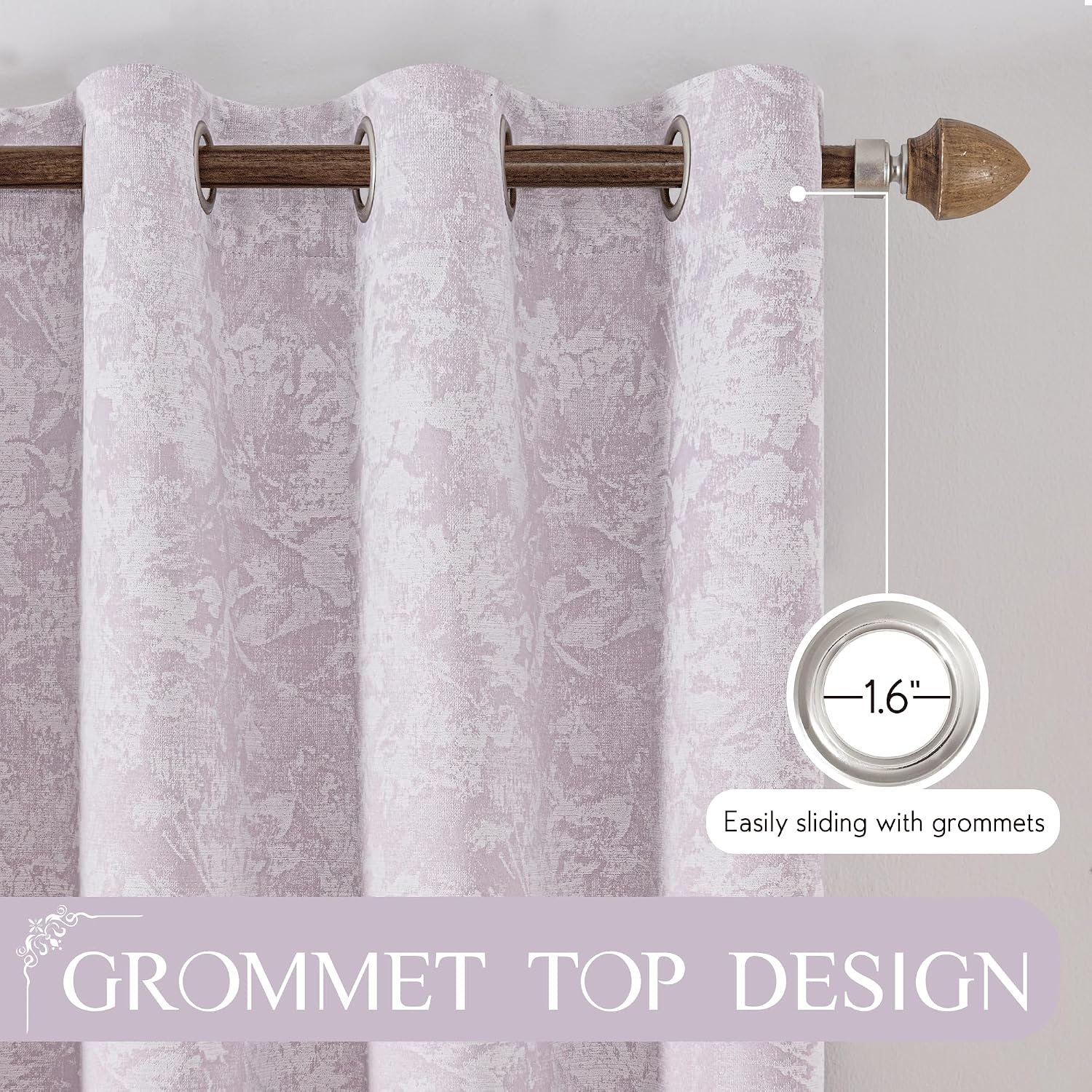 Beauoop Purple Floral Jacquard Blackout Curtains 72 Inches Long 2 Panels for Bedroom Living Room Chenille Flower Room Darkening Thermal…