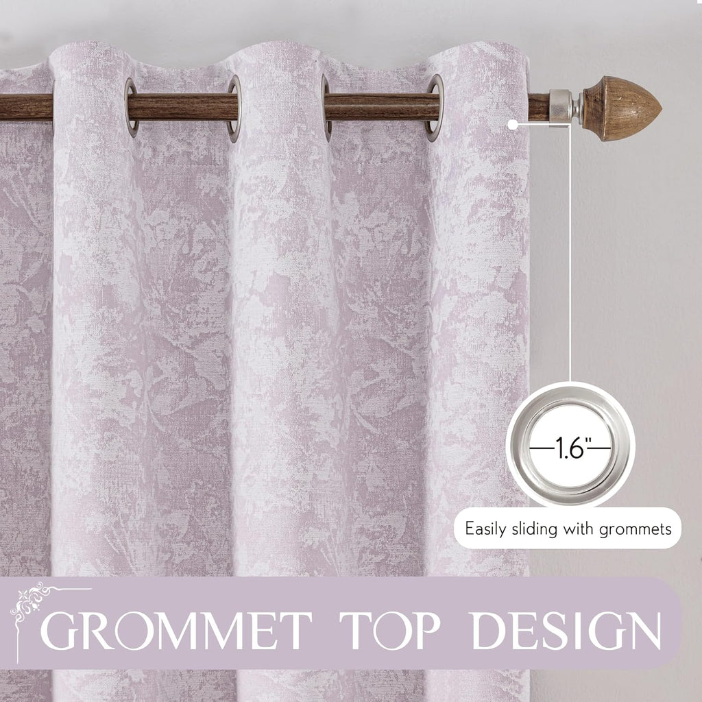 Beauoop Purple Floral Jacquard Blackout Curtains 84 Inches Long 2 Panels for Bedroom Living Room Chenille Flower Room Darkening Thermal…