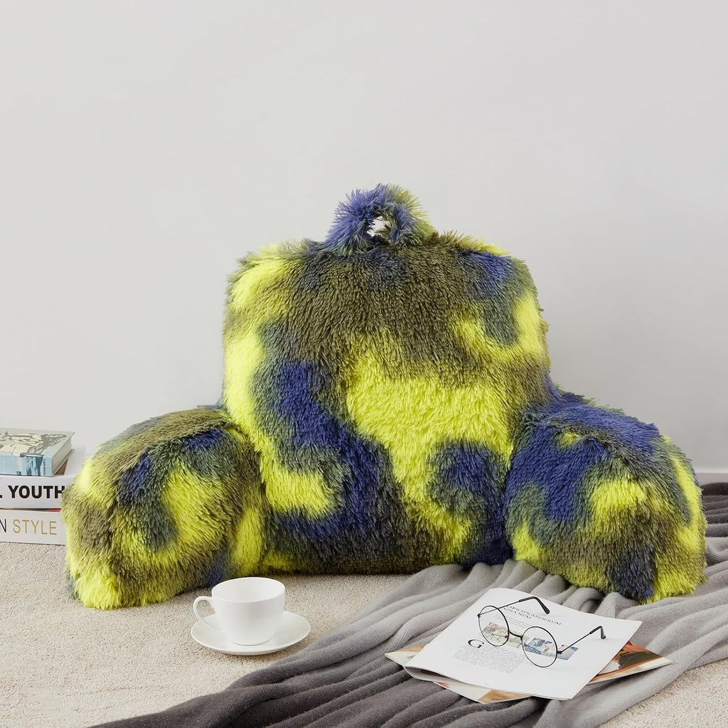 Bedriping Reading Pillow for Bed Adult - Faux Fur Backrest Pillow with Arms, Ergonomic Back Rest Pillow for Sitting Up in Bed, Fluffy Sit U…