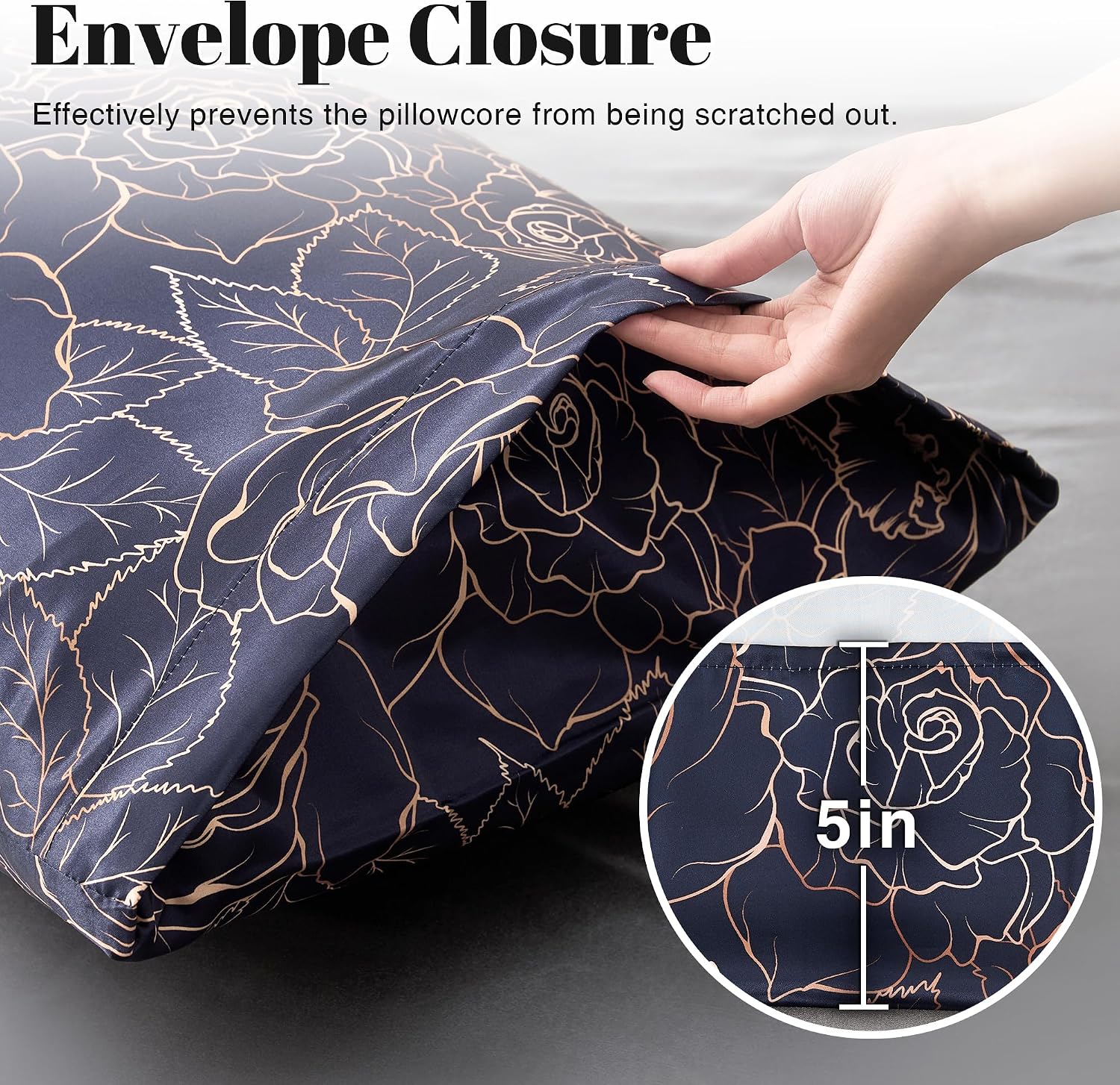 EXQ Home Satin Pillowcase for Hair and Skin- Rose on Blue Silk Pillowcase 2 Pack 20x26 inches - Standard Size Pillow Cases with Envelope…