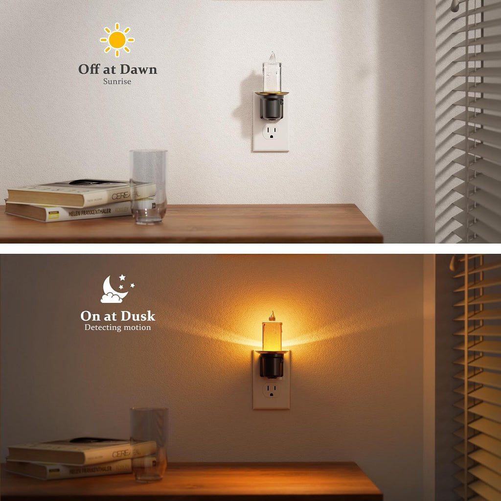 JandCase Night Lights Plug into Wall, 2 Pack Flameless Candle Night Light, 2000K Amber, Dusk to Dawn Sensor Nightlight, 0-100LM Dimmable…