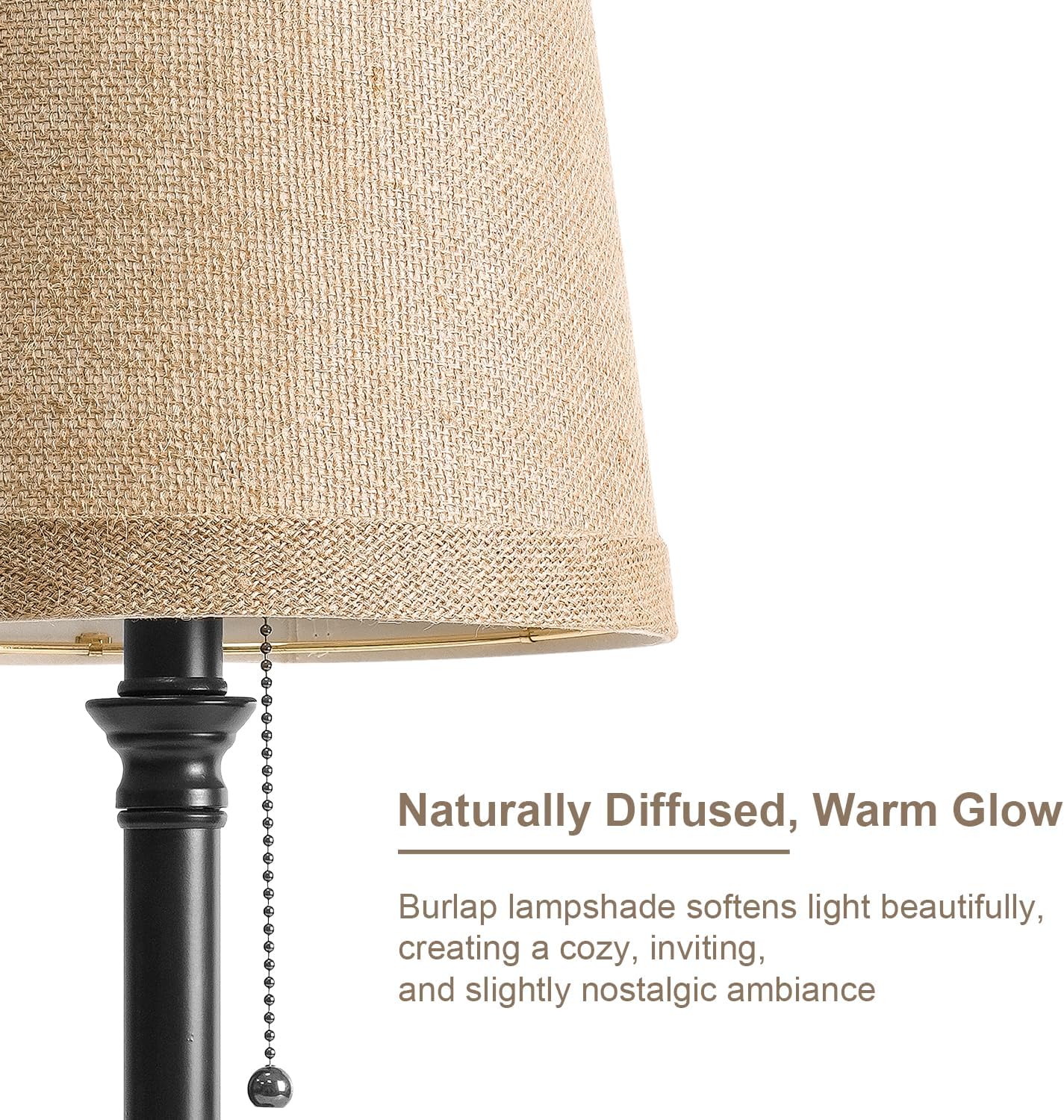 Oneach 19.5" Small Table Lamp for Bedroom - Bedside Lamps for Nightstand, Black Table Lamp for Living Room with Fabric Shade, Desk…