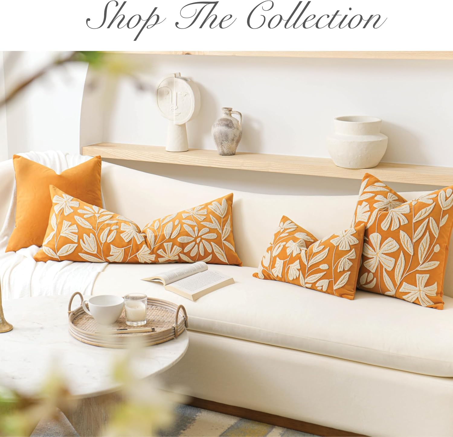 BlissBlush 14x36 Lumbar Pillow Cover for Bed, Yellow Mustard Rectangular Long Throw Pillowcase, Embroidered Velvet Floral Tufted…
