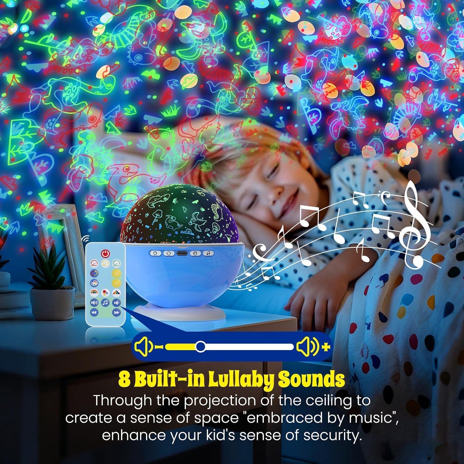 Night Light Projector for Kids Room with Remote and Timer, 360 Rotation, 3 Projection Films, 18 Light Modes, 8 Lullaby Songs, Kids Room…